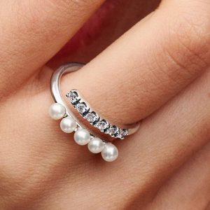 FINAL SALE - Treated Freshwater Cultured Pearls & Pav?? Open Ring Sterling silver