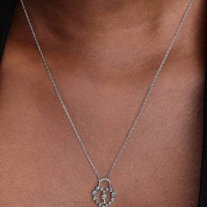 Sparkling Heart Padlock Pendant Necklace Sterling silver
