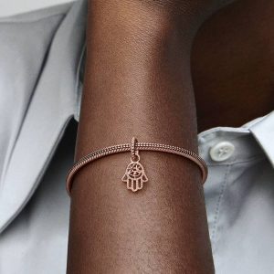 FINAL SALE - Protective Hamsa Hand Dangle Charm 14k rose gold plating