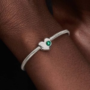 Engravable Green Stone Heart Charm Sterling silver