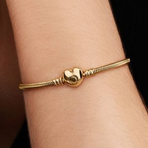 Pandora Moments Heart Clasp Snake Chain Bracelet 14k gold