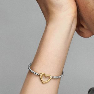 Pandora Moments Heart Closure Snake Chain Bracelet Sterling silver, 14k gold plating