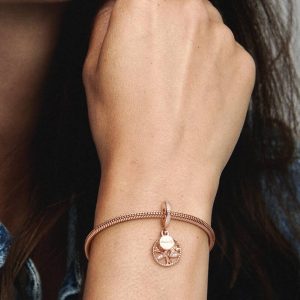 Sparkling Family Tree Dangle Charm 14k rose gold plating