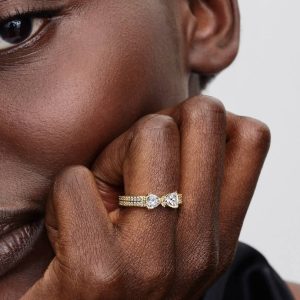 Sparkling Bow Double-row Ring 14k gold plating