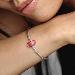 Wavy Fancy Pink Murano Glass Charm Sterling silver