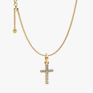 Sparkling Round Bezel Cross Pendant Necklace 2 Quantity