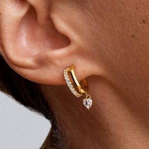 Dangling Heart Hoop Earrings 14k gold plating