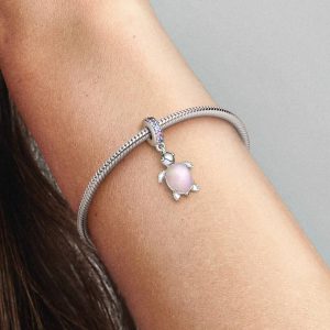 Murano Glass Pink Sea Turtle Dangle Charm Sterling silver