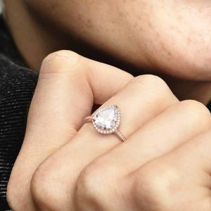 Sparkling Teardrop Halo Ring 14k rose gold plating