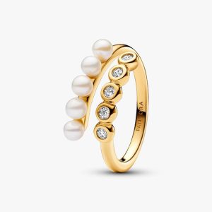 FINAL SALE - Treated Freshwater Cultured Pearls & Stones Open Ring 14k gold plating