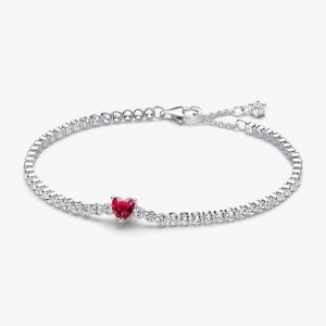 Red Sparkling Heart Tennis Bracelet Sterling silver
