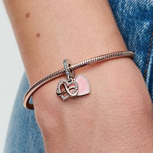 Sparkling Infinity Heart Dangle Charm Sterling silver, 14k rose gold plating