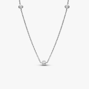FINAL SALE - Pandora Era Bezel Sterling Silver Lab-grown Diamond Station Necklace 0.30 ct TW, Sterling silver
