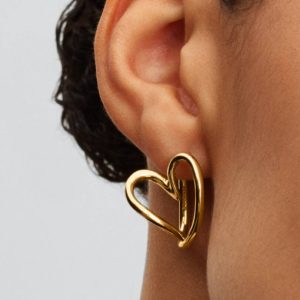 Organically Shaped Heart Hoop Earrings 14k gold plating