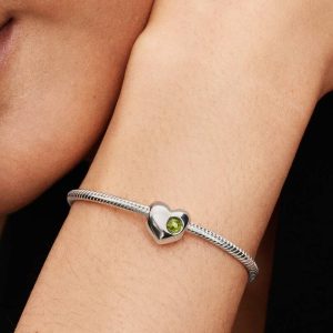 Engravable Spring Green Stone Heart Charm Sterling silver