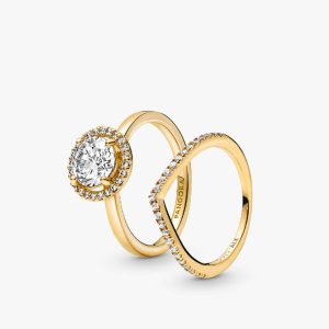 Halo of Gold Sparkling Wishbone Ring Set 2 Quantity