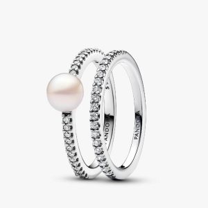 Treated Freshwater Cultured Pearl Ring Band Set 2 Quantity
