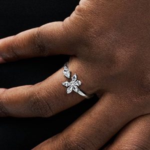 FINAL SALE - Sparkling Herbarium Cluster Open Ring Sterling silver