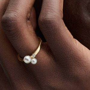FINAL SALE - Duo Treated Freshwater Cultured Pearls Ring 14k gold plating