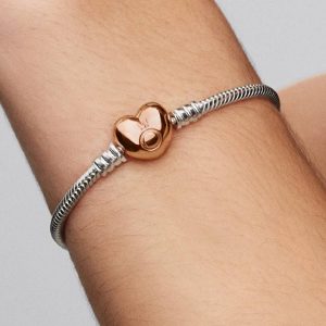 Moments Heart & Snake Chain Bracelet Sterling silver, 14k rose gold plating