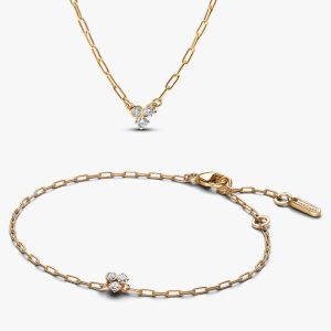 Lab-Grown Diamond Cluster Paperclip Necklace & Bracelet Set 2 Quantity