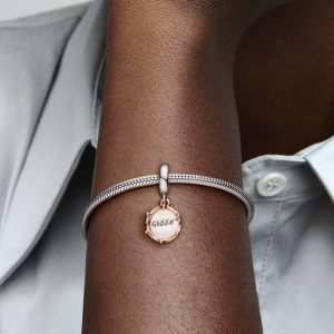 Queen & Regal Crown Dangle Charm Sterling silver, 14k rose gold plating