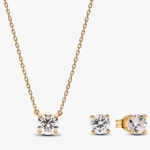 Pandora Era Lab-grown Diamond Pendant Necklace and Earring Set 2.00 carat tw 14k Gold 2 Quantity