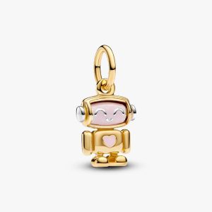 Spinnable Face Robot Dangle Charm Sterling silver, 14k gold plating
