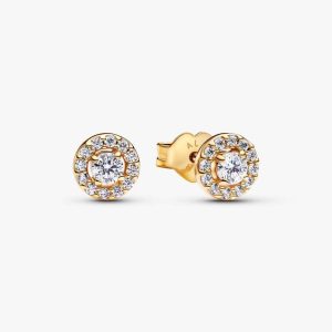 Round Pav?? Halo Stud Earrings 14k gold plating