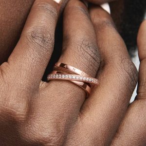 Crossover Pav?? Triple Band Ring 14k rose gold plating