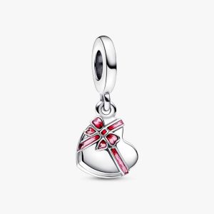FINAL SALE - Openable Heart Chocolate Gift Box Dangle Charm Sterling silver