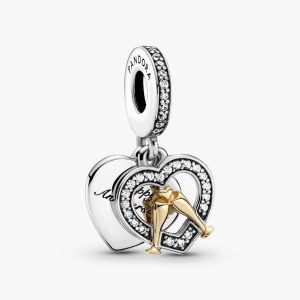 Two-tone Happy Anniversary Dangle Charm 14k gold, Sterling silver