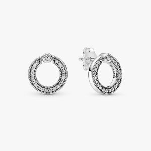 Pav?? & Logo Circle Reversible Stud Earrings Sterling silver