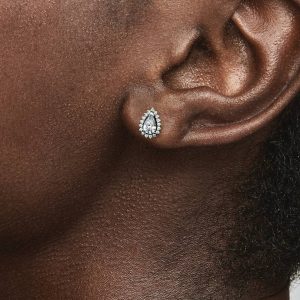 Sparkling Pear Halo Stud Earrings Sterling silver