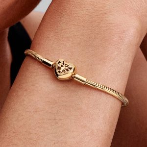 Family Tree Heart Clasp Snake Chain Bracelet 14k gold plating