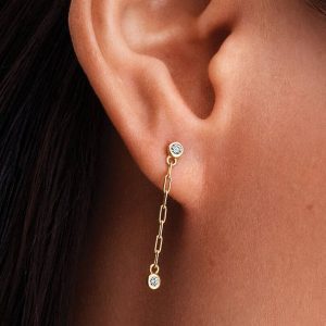 Pandora Era Bezel Lab-Grown Diamond Paperclip Chain Drop Earrings 0.12 ct TW, 14k gold