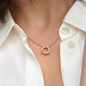 Pandora Logo Pav?? Circle Collier Necklace 14k rose gold plating