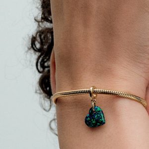 FINAL SALE - Opalescent Green Heart Dangle Charm 14k gold plating