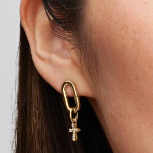 Sparkling Cross Mini Dangle Charm 14k gold plating