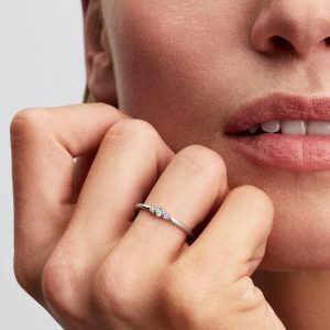 Pandora Era Lab-Grown Diamond Triple Stone Ring 0.09 ct TW, 14k white gold