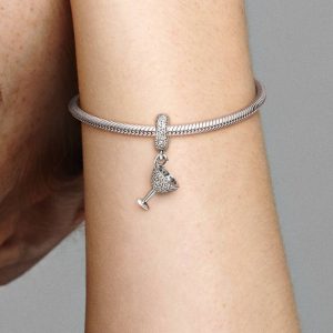 FINAL SALE - Pav?? Cocktail Glass Dangle Charm Sterling silver
