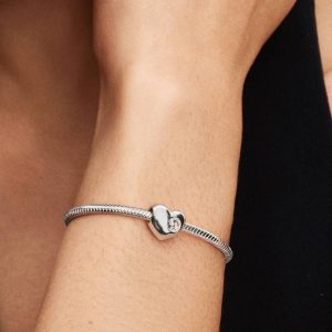 Engravable Clear Stone Heart Charm Sterling silver