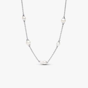 FINAL SALE - Treated Freshwater Cultured Pearl Station Chain Necklace Sterling silver