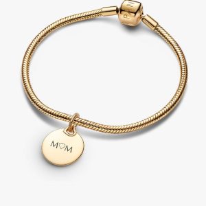 Engravable Round Tag Dangle Charm Bracelet Set 2 Quantity