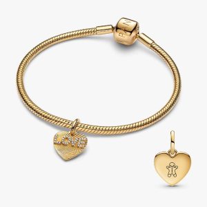 BE LOVE Engravable Golden Love Heart Charm Bracelet Set 2 Quantity