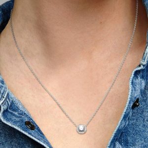 Round Sparkle Halo Necklace Sterling silver