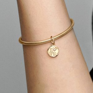 Sparkling Love Stamp Dangle Charm 14k gold