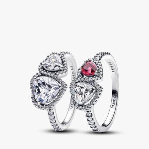 Sparkling Halo Hearts Ring Set 2 Quantity