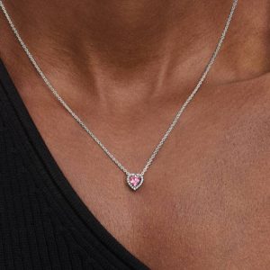 Pink Elevated Heart Necklace Sterling silver