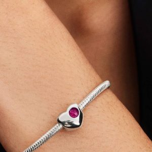 Engravable True Red Stone Heart Charm Sterling silver